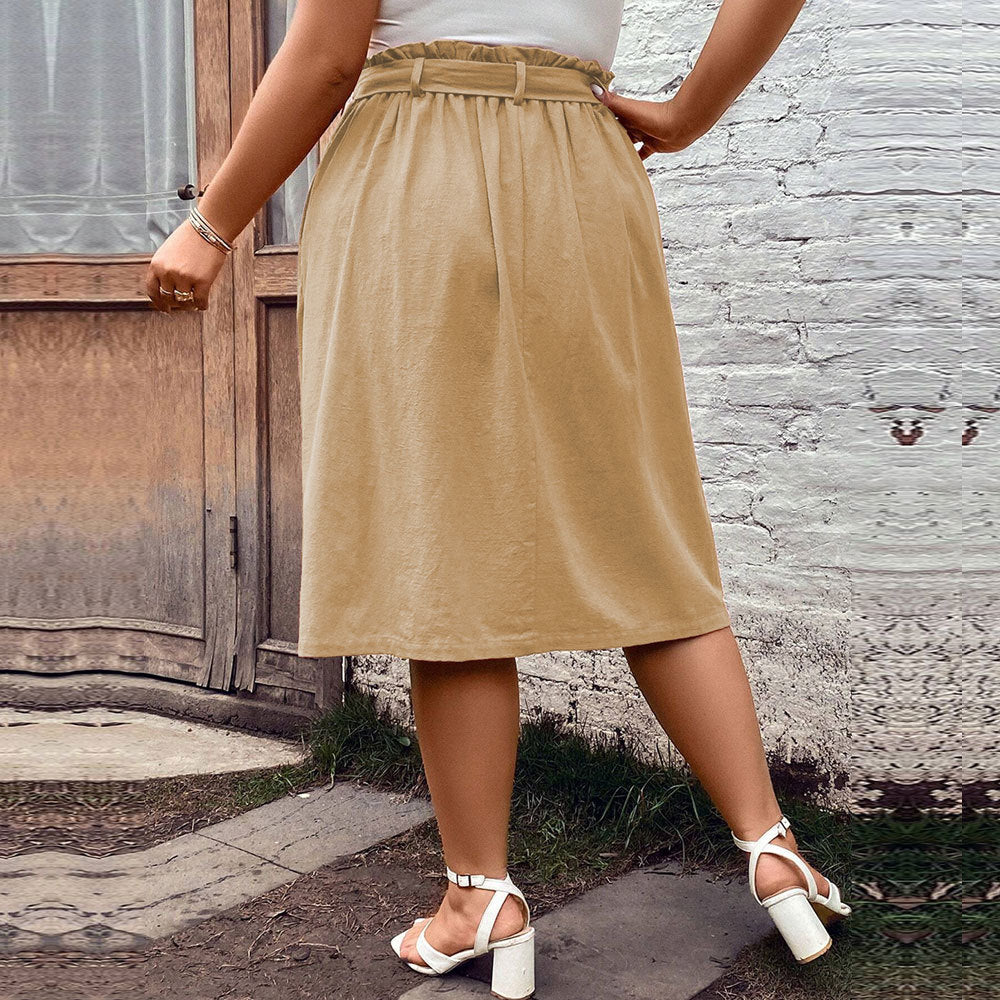 Women’s Midi Skirt – Cotton Blend – Bow Tie Waist – Side Pockets – Relaxed Fit