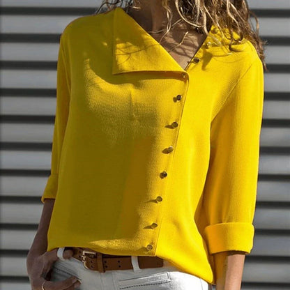 Women’s Shirt – Relaxed Fit – Cotton Feel – Asymmetrical Button Front – 3/4 Sleeve