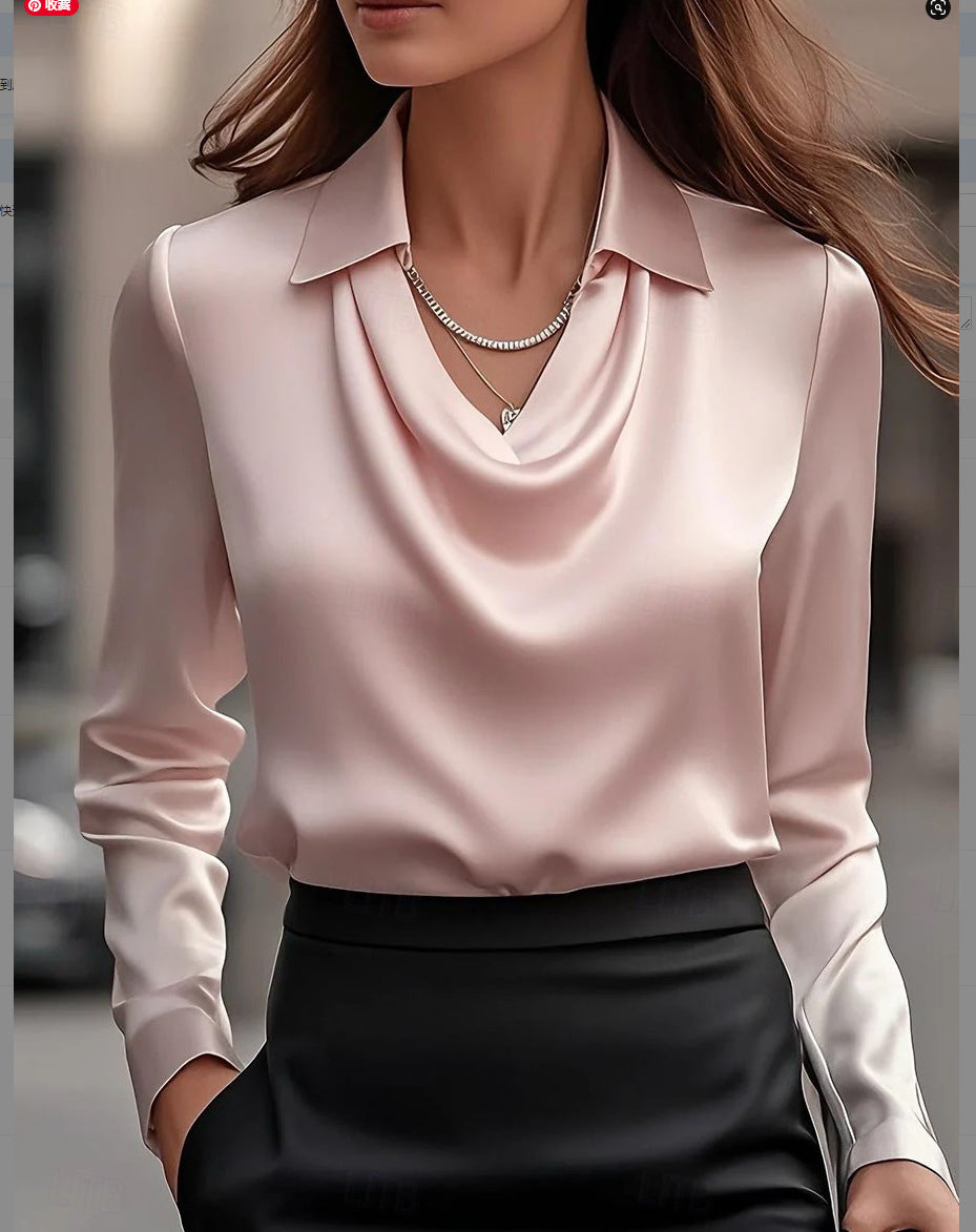 Women’s Blouse – Tailored Fit – Draped Cowl Neck – Long Sleeve Elegant Shirt