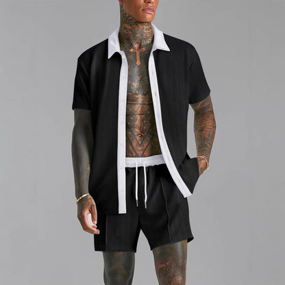 Men’s Shirt and Shorts Set – Cotton Blend – Relaxed Fit – Button-Down – Elastic Waist