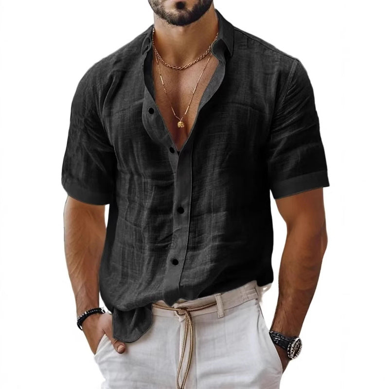 Men’s Short Sleeve Shirt – Breathable Blend – Relaxed Fit – Lapel Collar – Chest Pocket