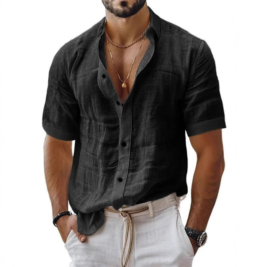 Men’s Short Sleeve Shirt – Breathable Blend – Relaxed Fit – Lapel Collar – Chest Pocket