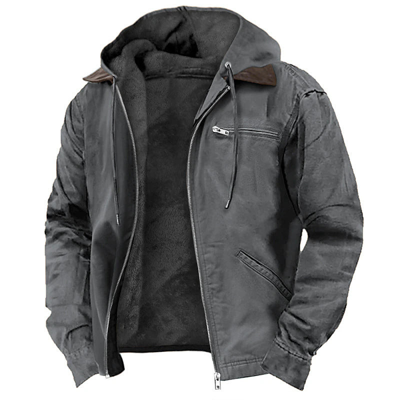 Men’s Hooded Jacket – Fleece Lined – Relaxed Fit – Water-Resistant – Zip Front Pockets