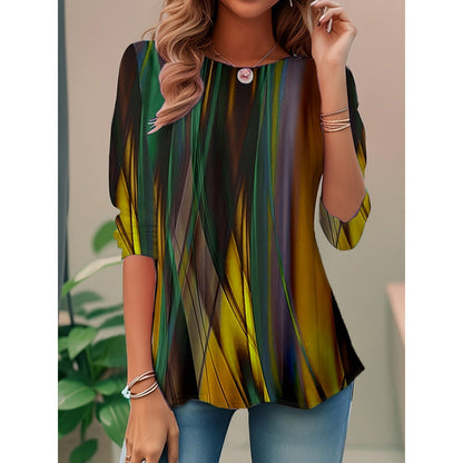 Women’s Blouse – Relaxed Fit – Abstract Print – Cotton – 3/4 Sleeve