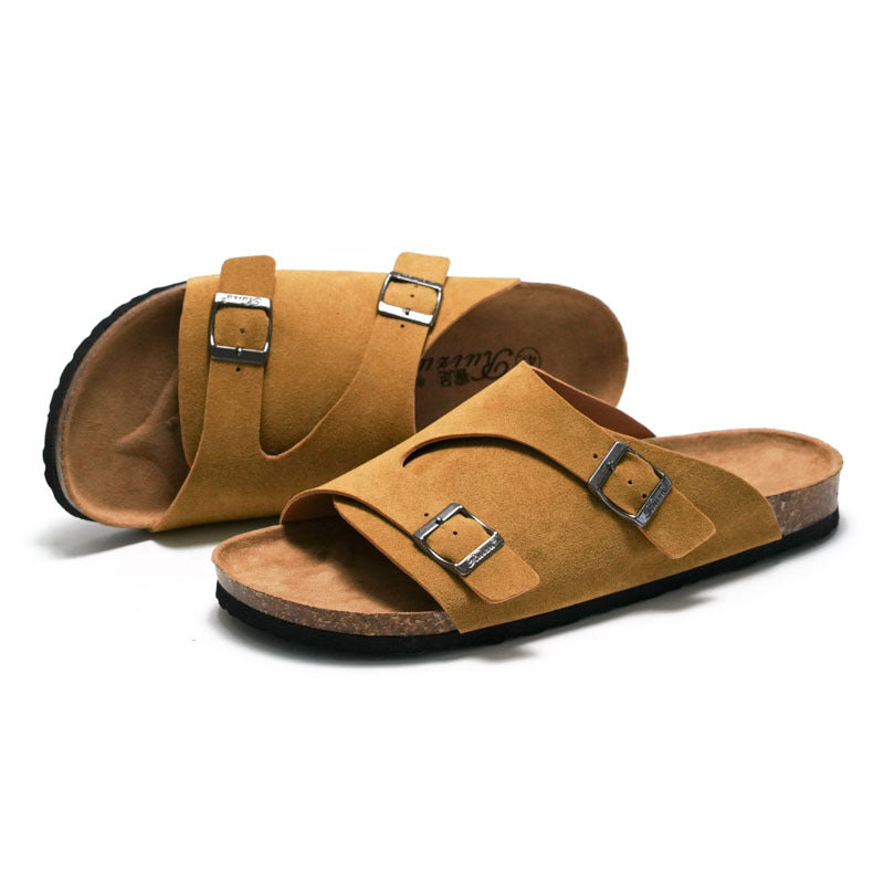 Women’s Cork Sandals – Suede Upper – Adjustable Buckle Straps – Slip-On Flat Comfort