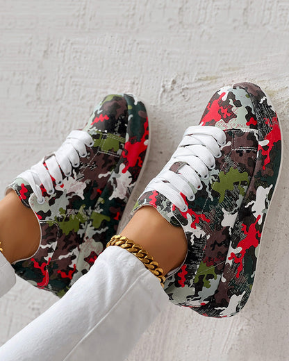 Women’s Canvas Sneakers – Low Top – Lace Up – Polka Dot Print – Rubber Toe Cap