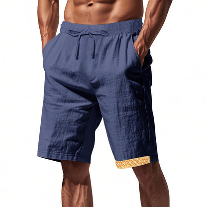 Men’s Linen Shorts – Loose Fit – Breathable – Drawstring Waist – Boho Hem Trim