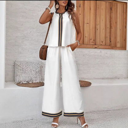 Women’s Top and Pants Set – Sleeveless – Relaxed Fit – Wide-Leg – Silky Lightweight