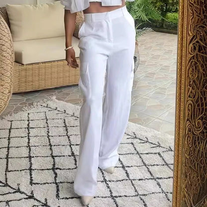Women’s Two-Piece Set – Relaxed Fit Cotton – Cropped Top – Wide-Leg – High-Waist Pants