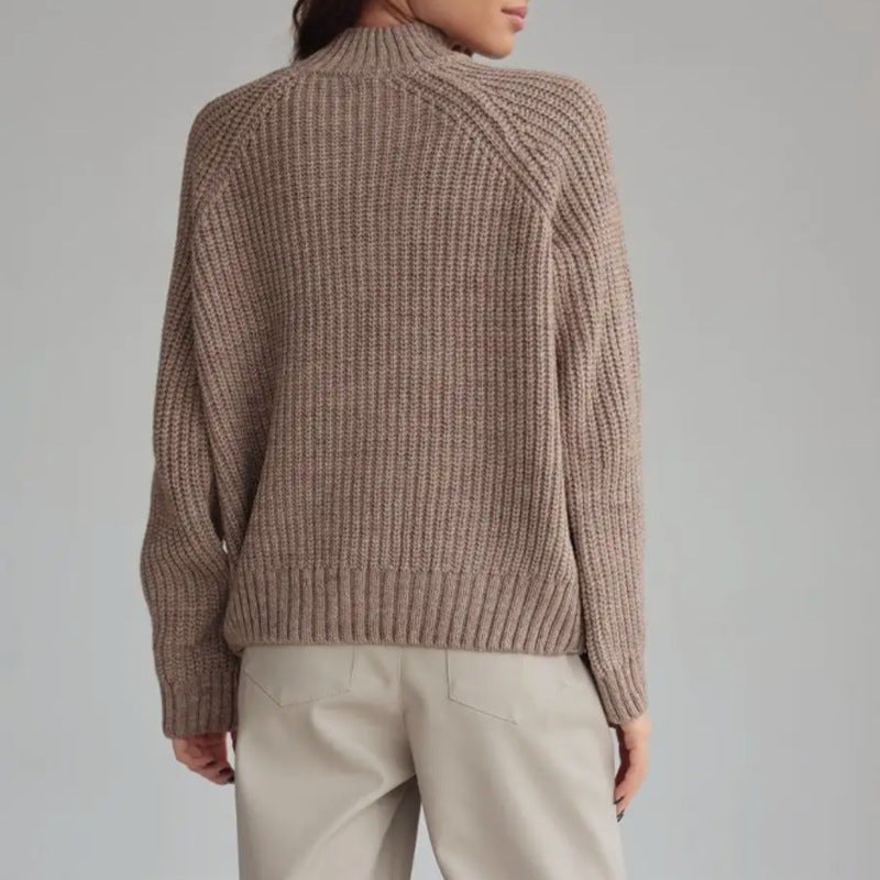 Women’s Sweater – Loose Fit – Mock Neck – Raglan Sleeve – Ribbed Texture
