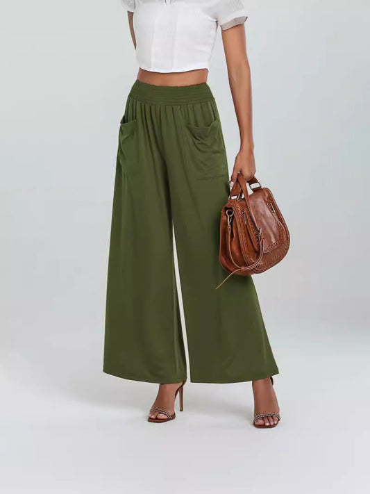Women’s Wide-Leg Pants – High Waist – Elastic Waistband – Breathable Lightweight Fabric