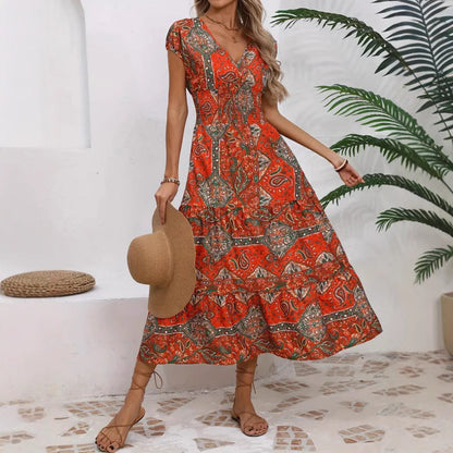 Women’s Long Sleeve Dress – V-Neck Midi A-Line – Lightweight Breathable Fit