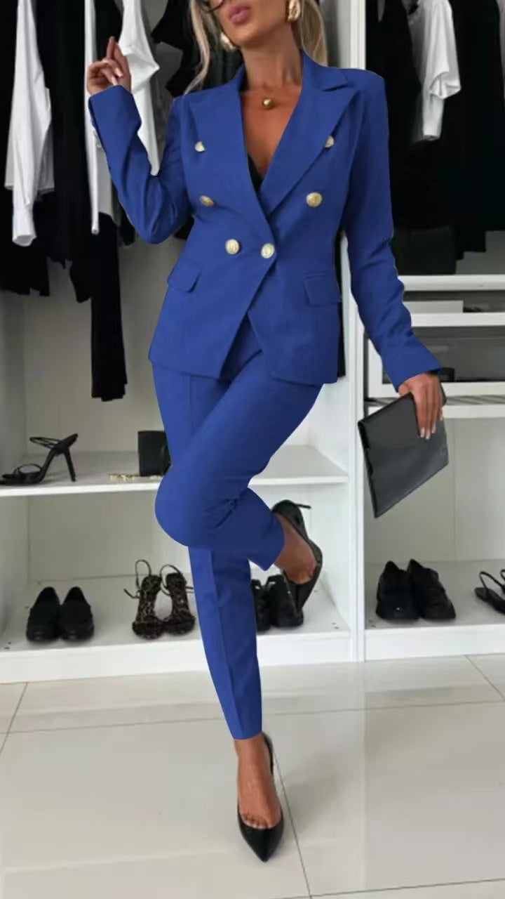 Women’s Blazer Set – Slim Fit – Double-Breasted – Notched Lapel – Office Wear