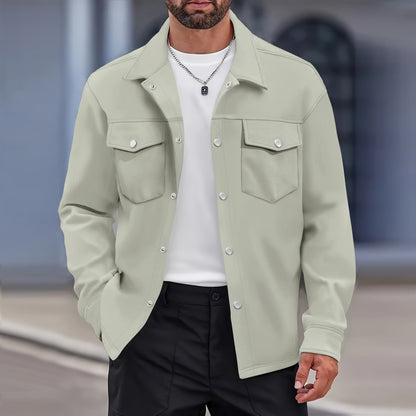Men’s Transitional Jacket – Wool Texture – Modern Fit – Button Front – Chest Pockets