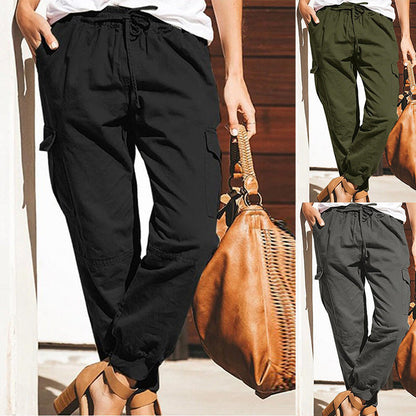 Women’s Cargo Pants – Relaxed Fit – Tapered Leg – Cotton Blend – Drawstring Waist – Utility Pockets
