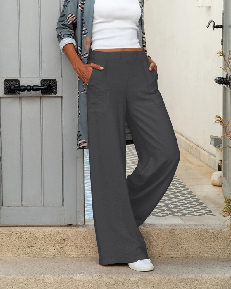 Women’s Wide-Leg Pants – Relaxed Fit – Elastic Waist – Full Length – Soft Draped Fabric