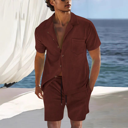 Men’s Shirt and Shorts Set – Cuban Collar – Relaxed Fit – Lightweight Breathable Fabric