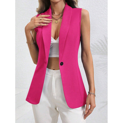 Women’s Sleeveless Cardigan Jacket – Tailored Fit – Round Neck – Single Button Closure