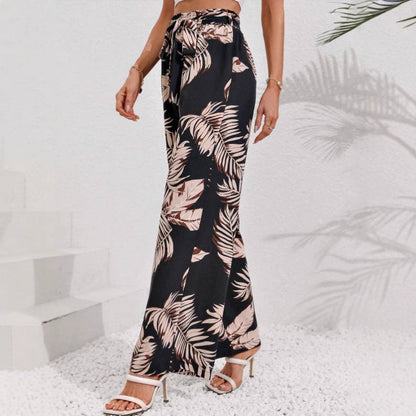 Women’s Wide-Leg Pants – Bohemian Print – High Waist – Tie Belt – Lightweight Cotton