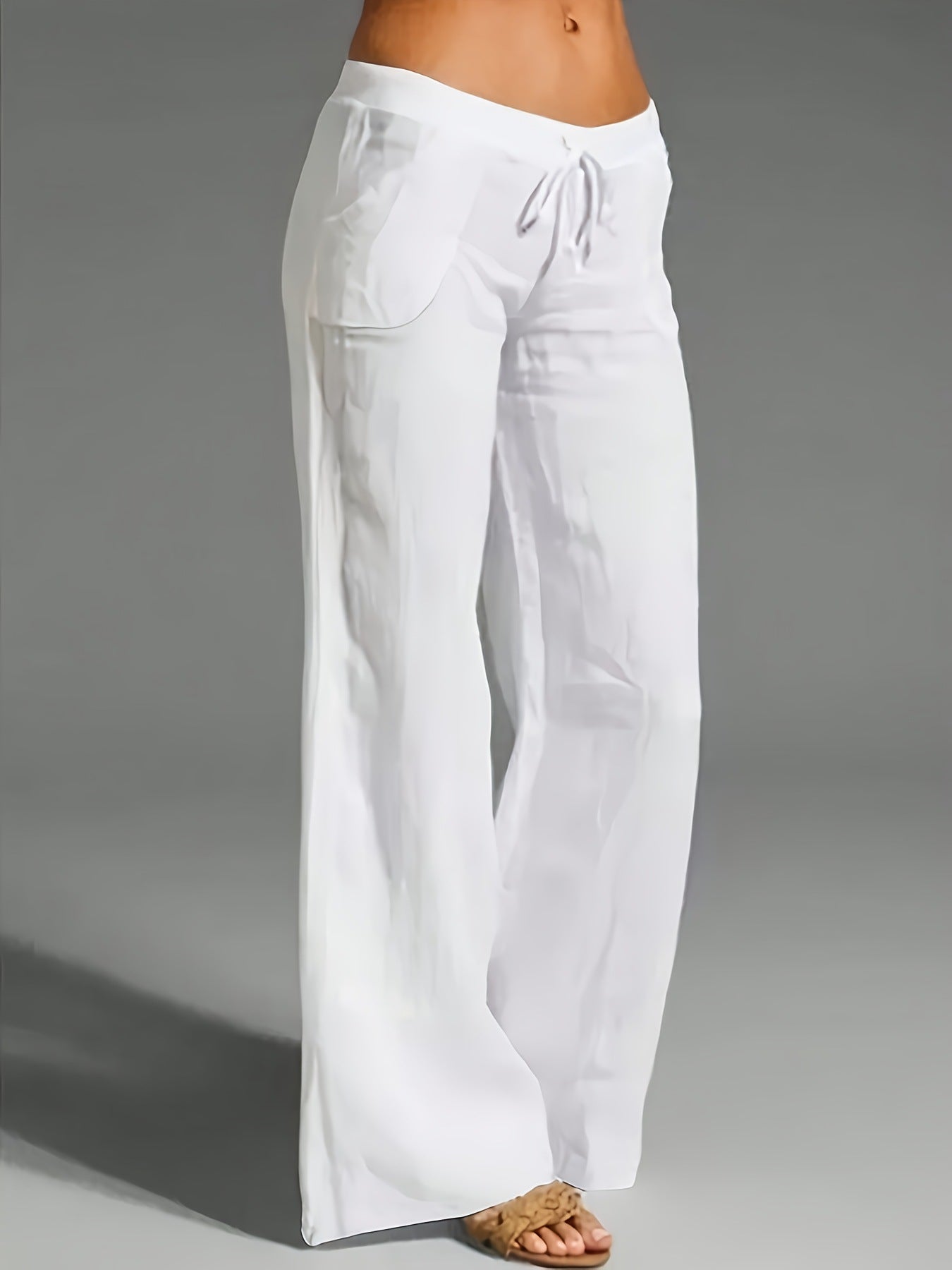 Women’s Wide-Leg Pants – Cotton – Relaxed Fit – Elastic Waist with Drawstring – Pockets