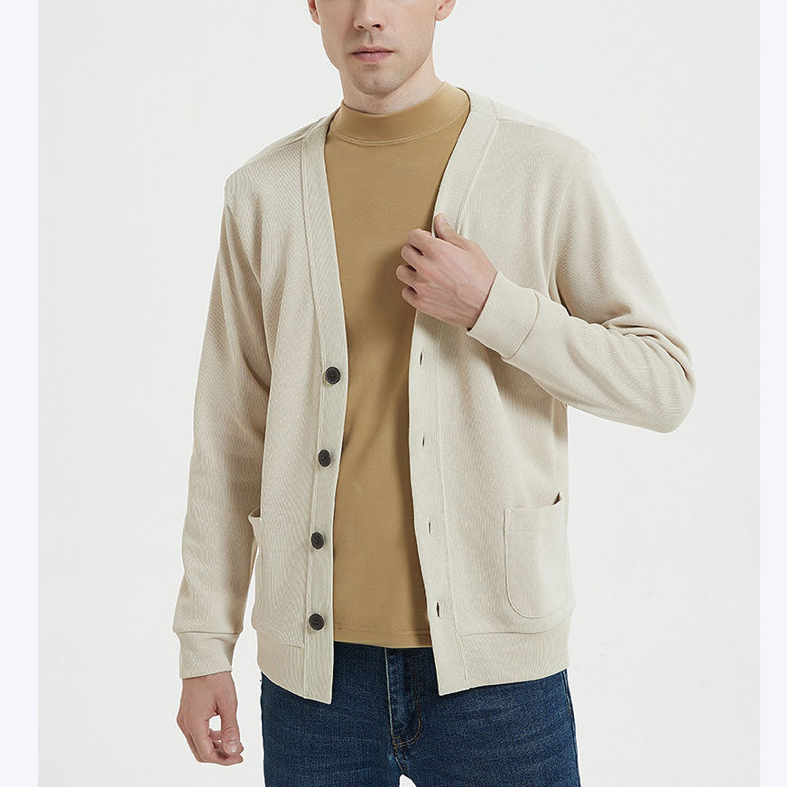 Men’s Cardigan – Cotton Knit – Relaxed Fit – V-Neck – Button Front – Pockets