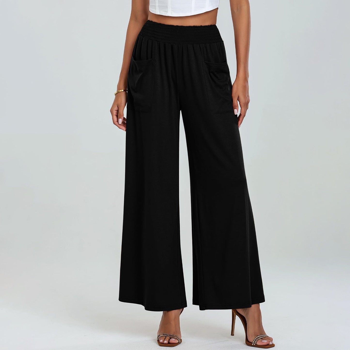 Women’s Wide-Leg Pants – High Waist – Elastic Waistband – Breathable Lightweight Fabric