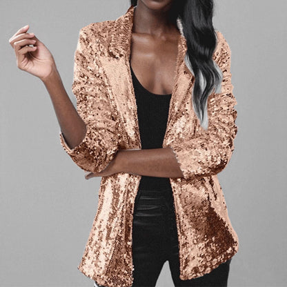 Women’s Blazer – Sequin Embellished – Tailored Fit – Open Front Full Sleeve