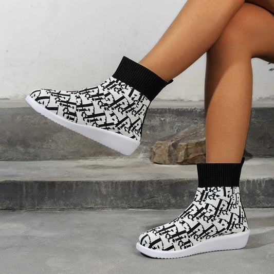 Women’s Sock Sneakers – Knit – Ankle Height – Slip-On