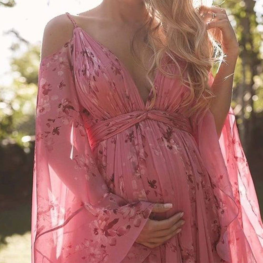 Women's Maxi Dress - Satin - Flowing Silhouette - Deep V-Neck - Empire Waist