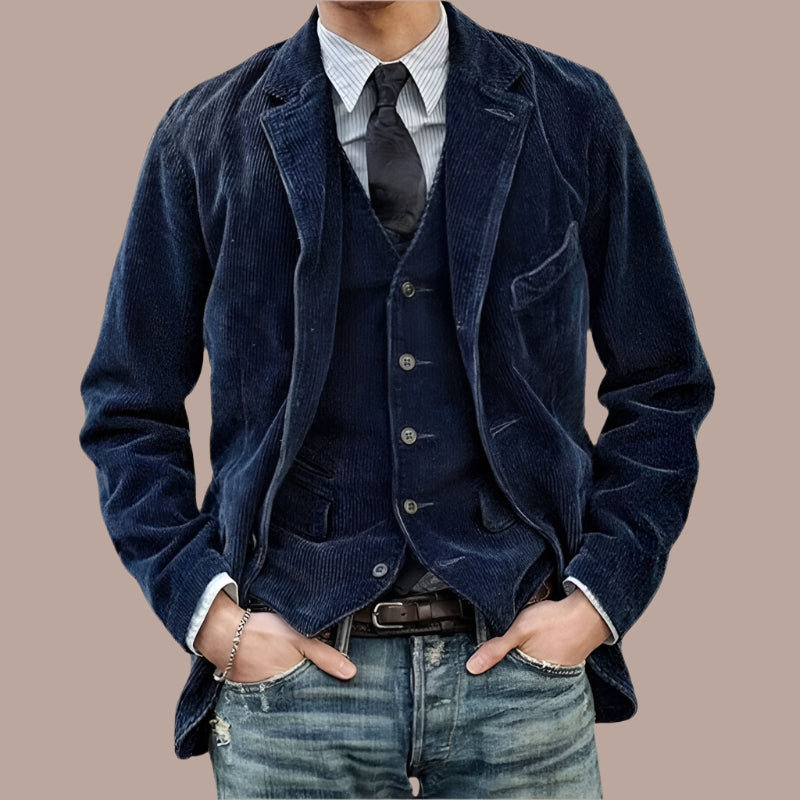 Men’s Casual Blazer – Tailored Fit – Textured Corduroy – Notched Lapel – 2-Button Closure