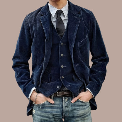 Men’s Casual Blazer – Tailored Fit – Textured Corduroy – Notched Lapel – 2-Button Closure