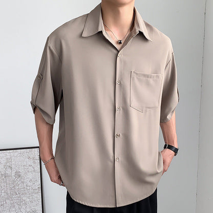 Men’s Short Sleeve Shirt – Lightweight Silk-Like Fabric – Relaxed Fit – Button-Up