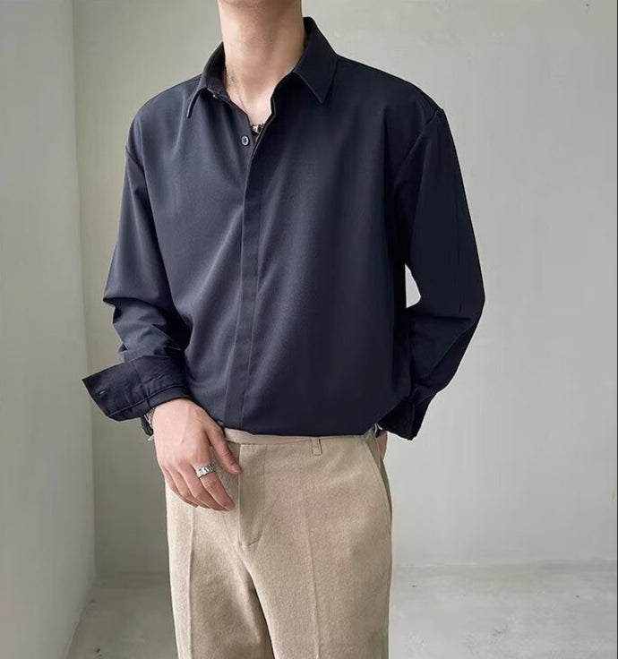 Men’s Dress Shirt – Slim Fit – Hidden Placket – Stretch Fabric – Long Sleeve