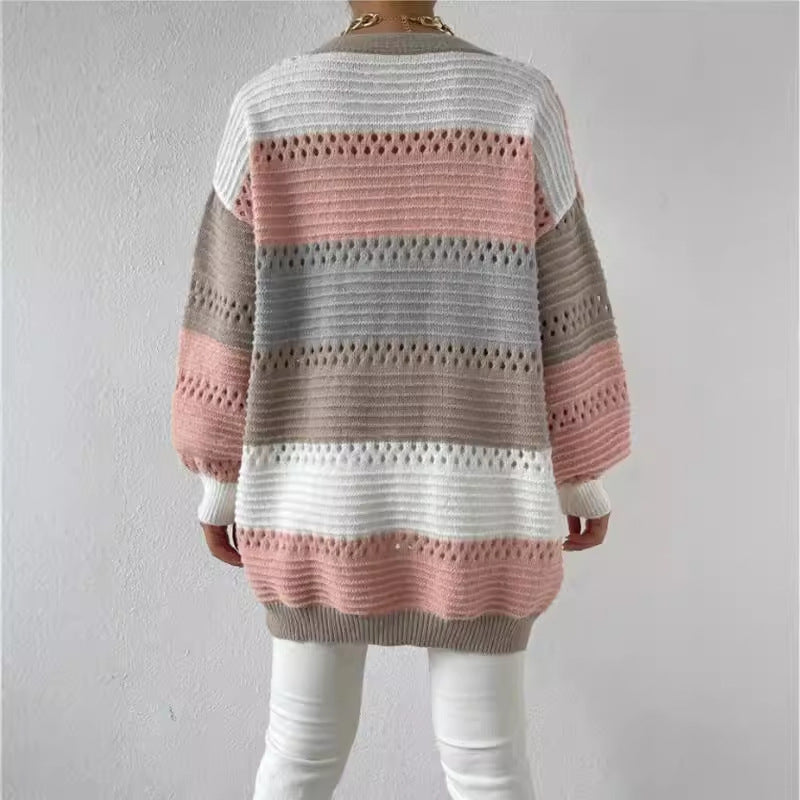 Women’s Knit Cardigan – Oversized Fit – Long Sleeve – Open Front – Textured Knit Layers