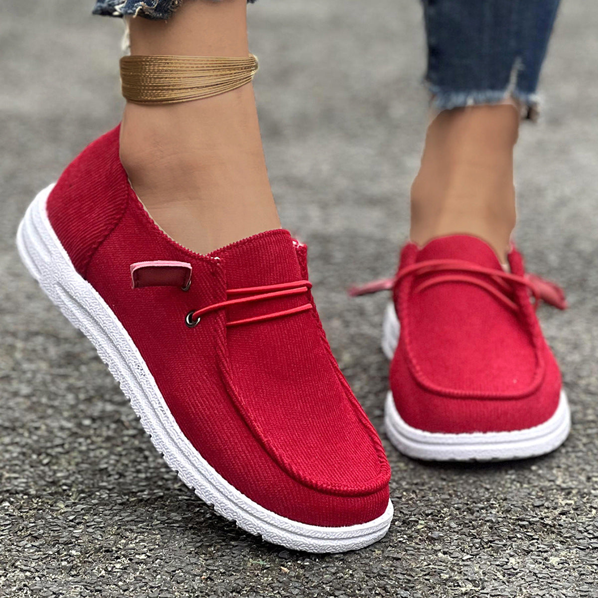 Women’s Loafers – Ribbed Texture – Slip-On Fit – Cushioned Insole Casual Shoe