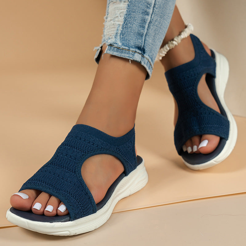 Women’s Sandals – Soft Knit Upper – Cushioned Sole – Slip-On – Sporty Casual Fit