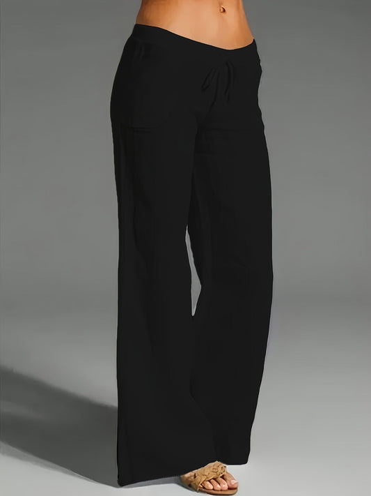 Women’s Wide-Leg Pants – Cotton – Relaxed Fit – Elastic Waist with Drawstring – Pockets