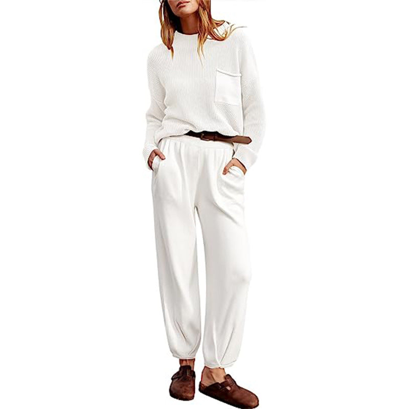 Women’s Two-Piece Set – Soft Knit Top – Elastic Waist Joggers – Relaxed Fit