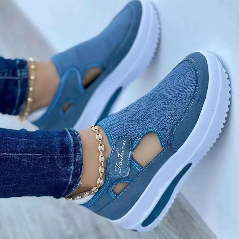 Women’s Low-Top Sneakers – Chunky Sole – Velcro Strap – Cut-Out Style