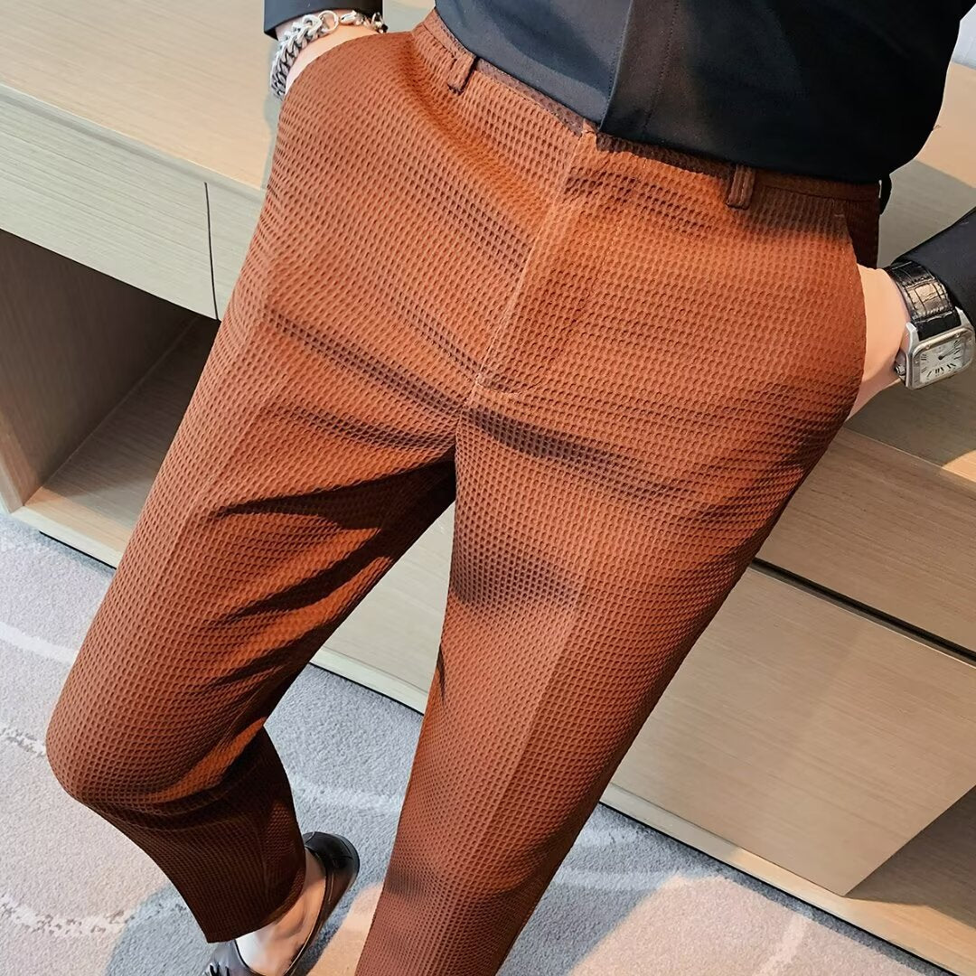 Men’s Cropped Trousers – Slim Fit – Textured Fabric – Tapered Leg – Smart Casual Wear
