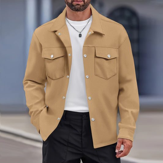 Men’s Transitional Jacket – Wool Texture – Modern Fit – Button Front – Chest Pockets
