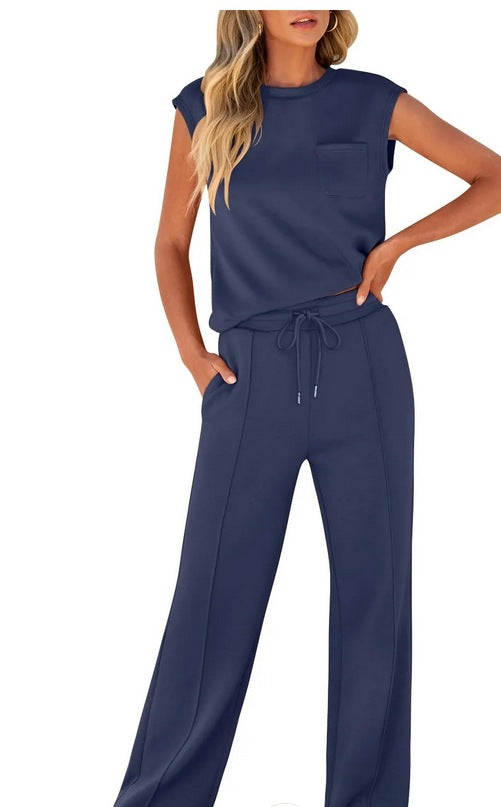Women’s Two-Piece Set – Sleeveless Top and Pants – Relaxed Fit – Soft Cotton Blend