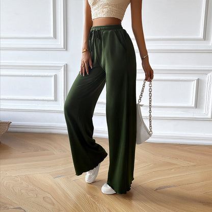Women’s Wide-Leg Pants – Lightweight Breathable Fabric – Elastic Waist Drawstring – Full Length