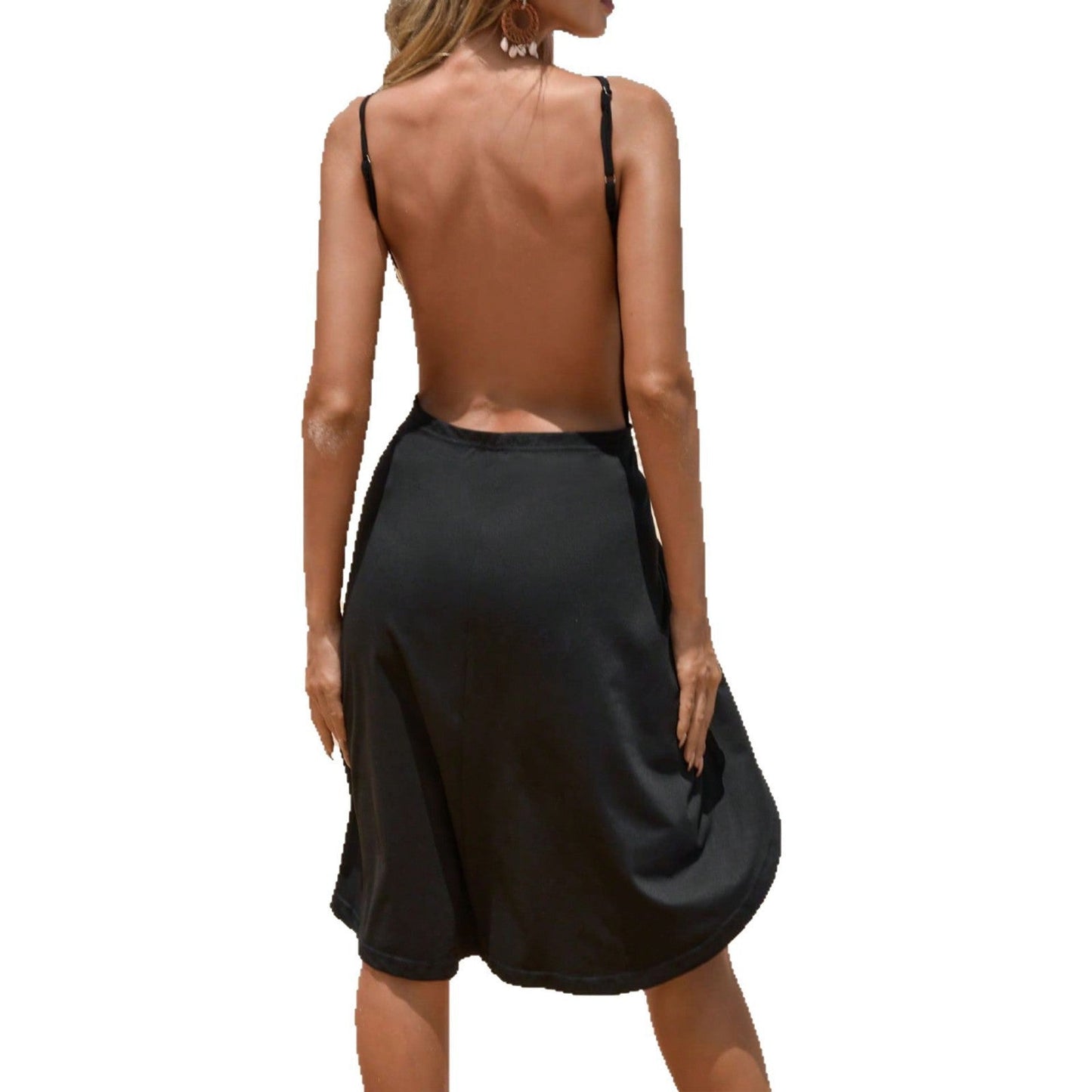 Women’s Midi Dress – Cotton Blend – Wrap Style – Adjustable Straps – Asymmetrical Hem