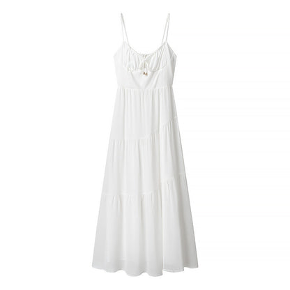 Women’s Long Dress – Sleeveless Backless – Tiered Flowy Fit – Spaghetti Straps