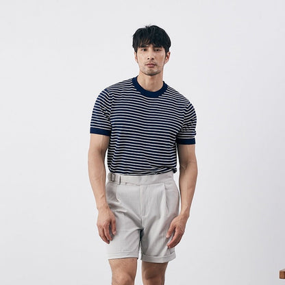 Men’s T-shirt – Slim Fit – Knit Cotton Blend – Horizontal Stripe – Ribbed Trim