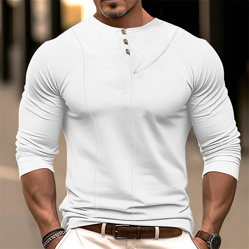 Women's Long Sleeve Shirt - Cotton Blend - Slim Fit - Asymmetrical Neckline Buttons