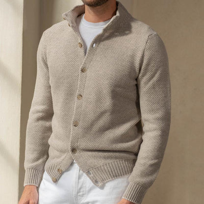 Men’s Knit Sweater – Slim Fit – Shawl Collar – Button-Up Front – Ribbed Trim