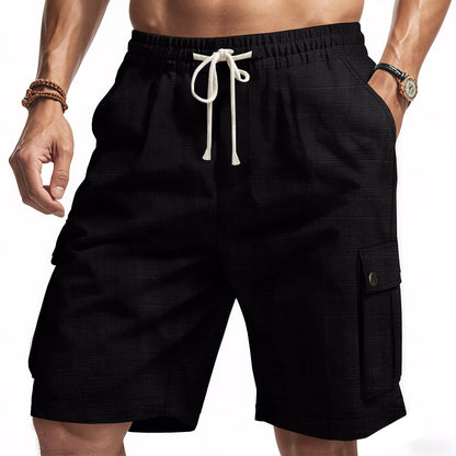 Men’s Cargo Shorts – Bamboo Linen Blend – Relaxed Fit – Elastic Waist – Multi-Pocket