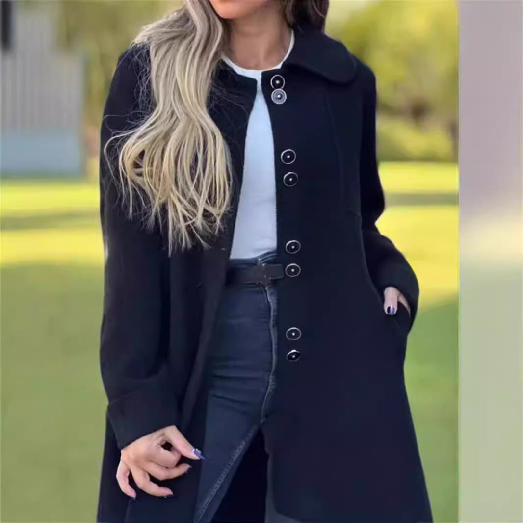 Women’s Coat – Tailored Fit – Single-Breasted – Classic Collar – Thigh Length